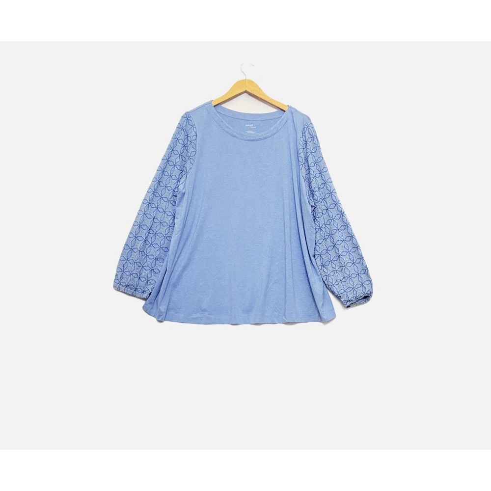 Pure J Jill Elements Womens Top 2X Blue Embroidered Sleeve Casual Artsy Modal
